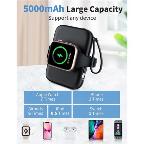 Portable Apple Watch Charger,5000mAh iWatch Wireless Charger Power Bank - Picture 2 of 7